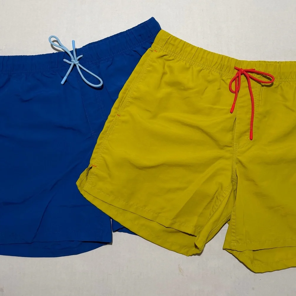 Duluth Trading 2 Pairs swim trunks shorts, yellow and blue, men's small #1475